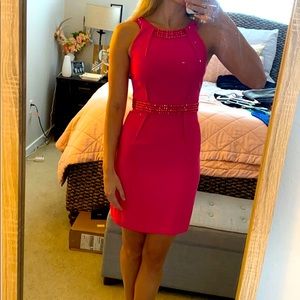 Hot pink dress with detailed stones
